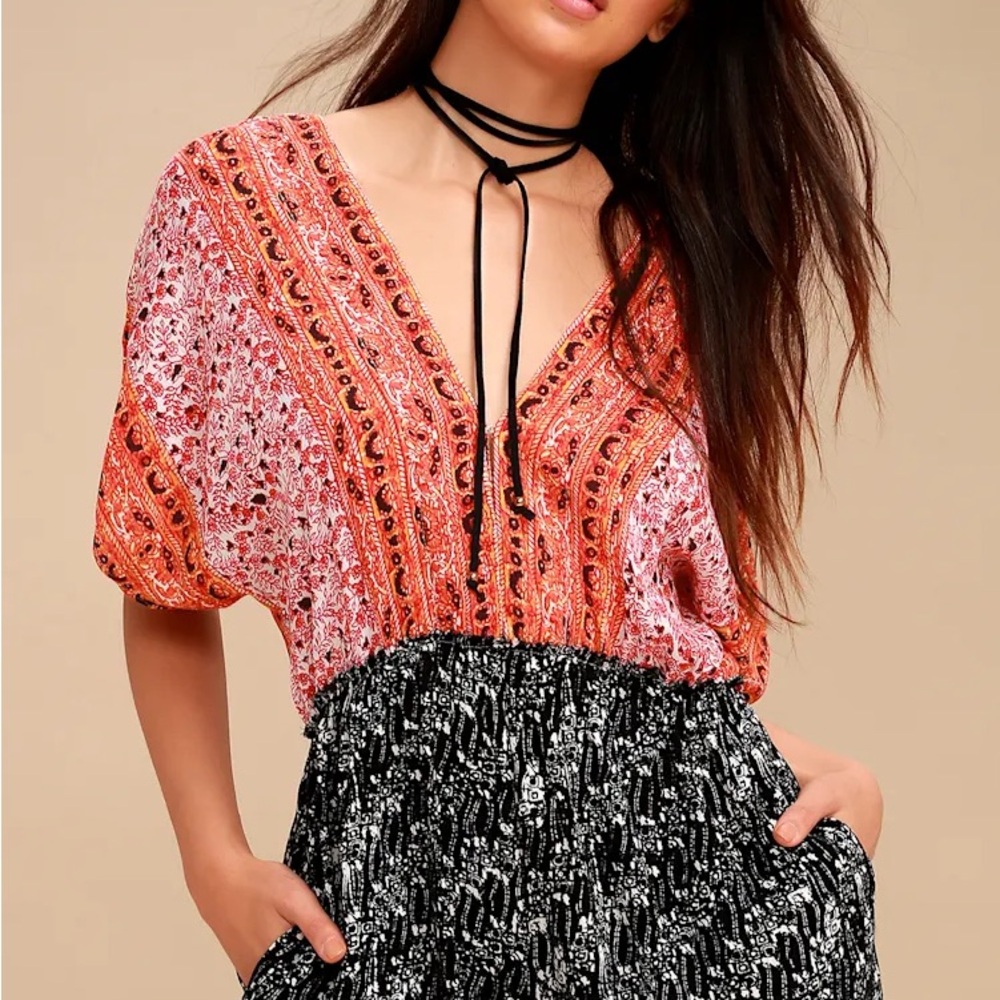 Free People Arizona Mixed Print Romper-Size S